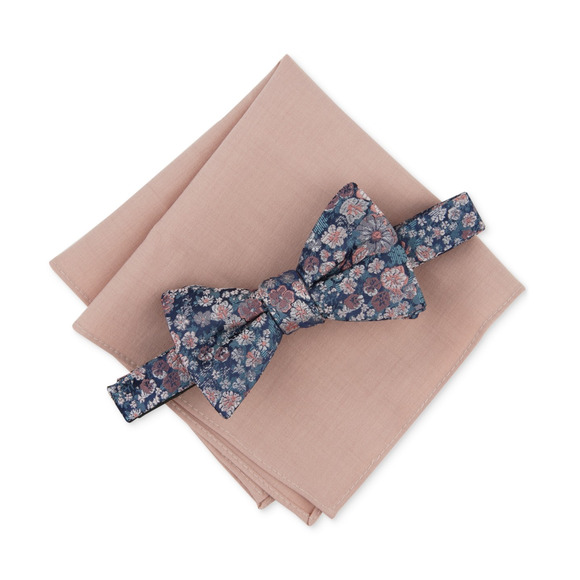 Bar III Men Charland Floral Bow Tie & Solid Pocket Square Set Peach - Picture 1 of 1